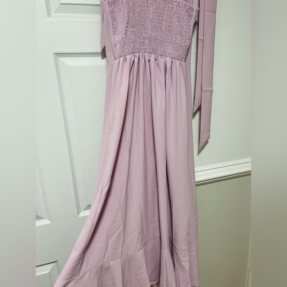 Dusty rose bridesmaid square neck ruffle split adjustable strap sundress w belt - Picture 8 of 10